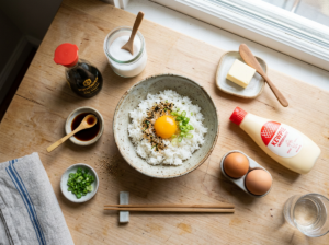 Ingredients for Japanese egg rice bowl