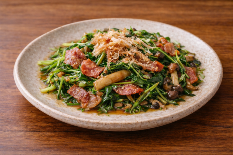 Crispy Bacon & Mizuna Stir-fry